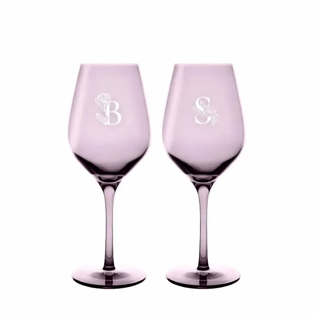 Crystal ware - Vispera Coloured Wine Glasses Verb with Initials for Wedding - 2 pieces 480 ml - PEKALLA CRISTAL GLASS
