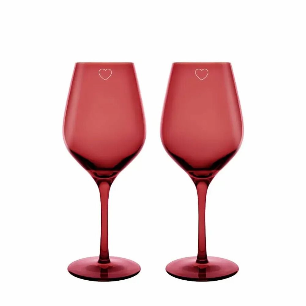 Verres - Vispera Verres à vin colorés Rosal avec gravure serce - 2 pièces 480 ml - PEKALLA CRISTAL GLASS
