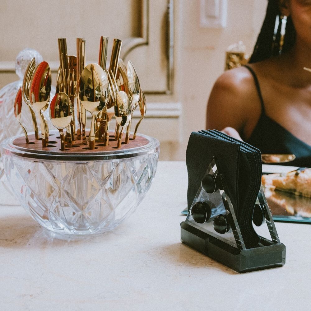 Cutlery set - The Ambrosia 24-Piece Gold Plated Flatware Set in a Crystal Holder - ARCAICO