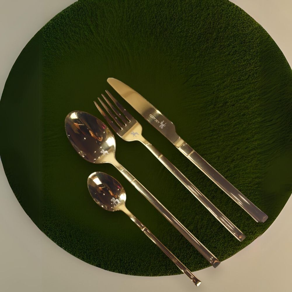 Cutlery set - The Ambrosia 24-Piece Gold Plated Flatware Set in a Crystal Holder - ARCAICO