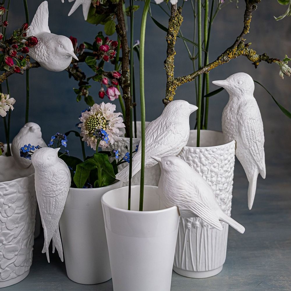 Floral decoration - SPECHT, bird, lumberjack, decorative object, white - KLATT OBJECTS