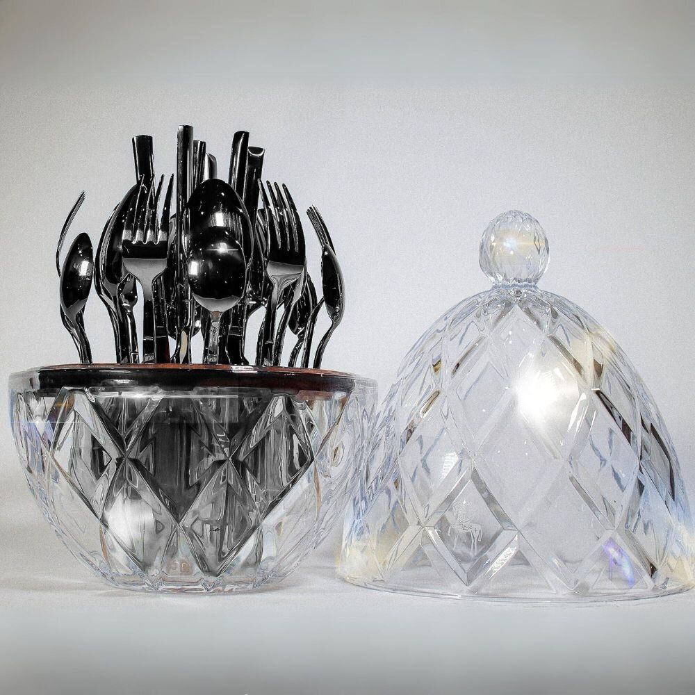 Crystal ware - Egg:L'ambrosia 24-Piece Silverware Set In A Crystal Chest - ARCAICO