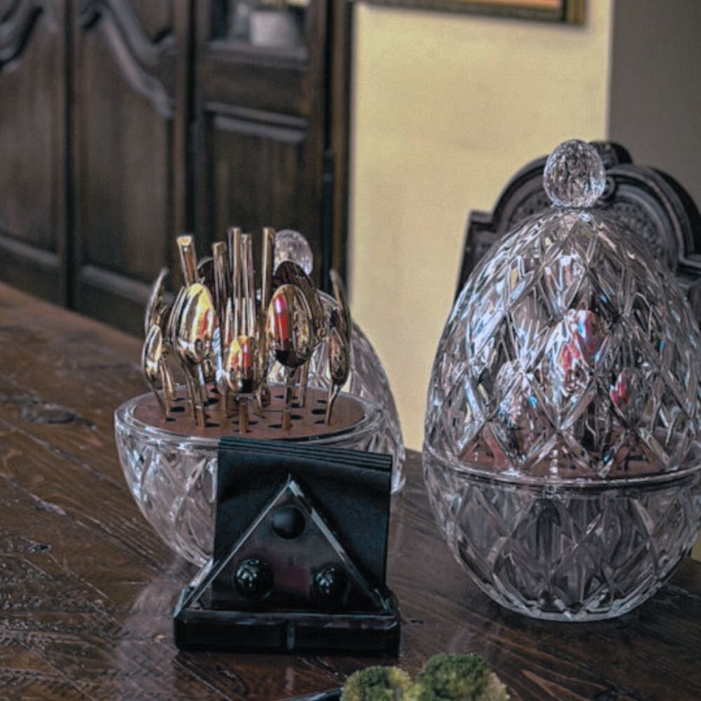 Crystal ware - Egg:L'ambrosia 24-Piece Silverware Set In A Crystal Chest - ARCAICO