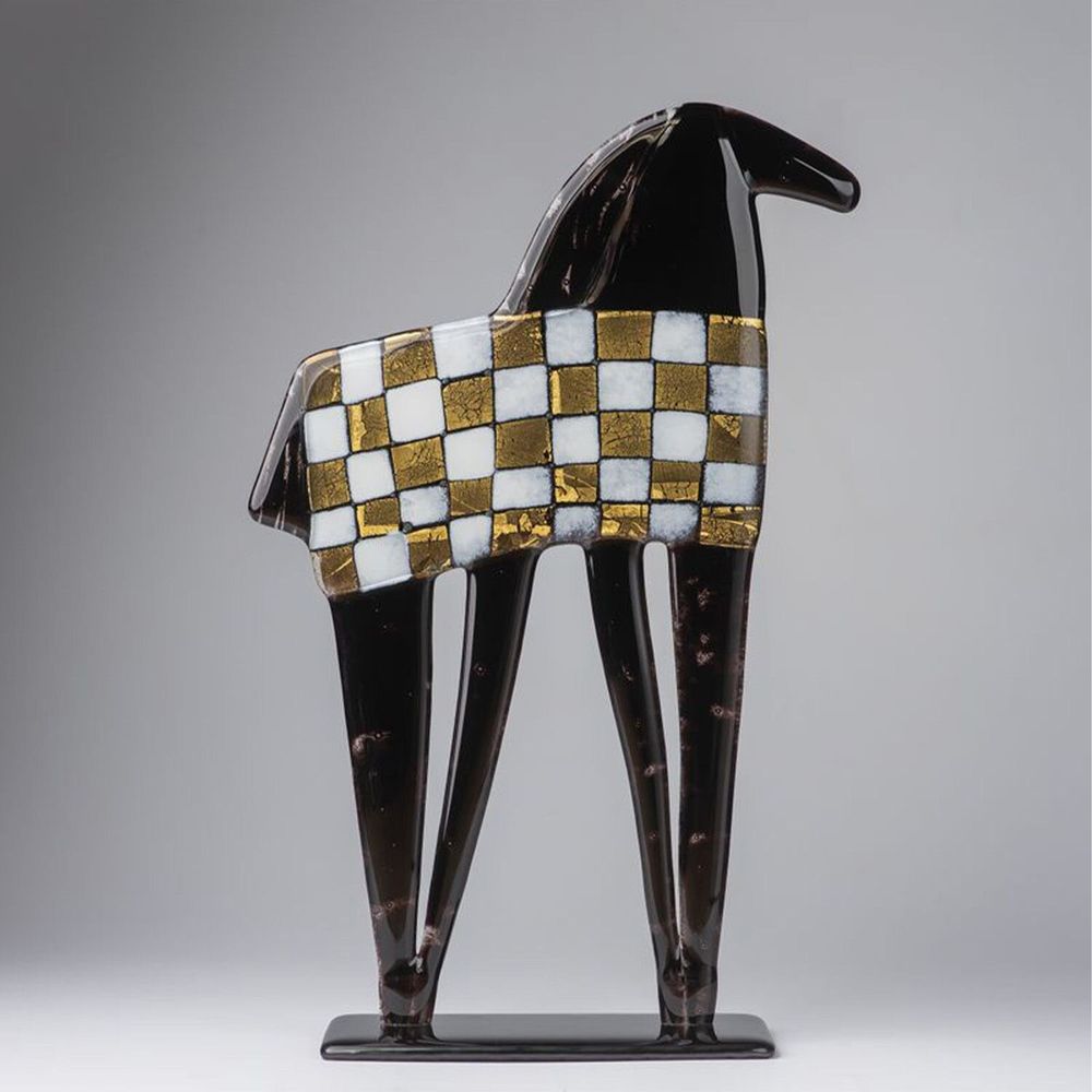 Art glass - Golden Black Horse - GLASS STUDIO HABRAT