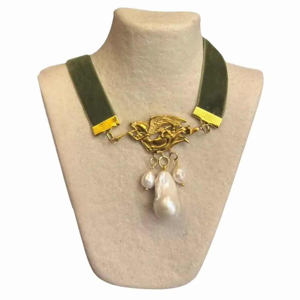 Bijoux - Choker Angel Barocco - velours vert - FASCINATO