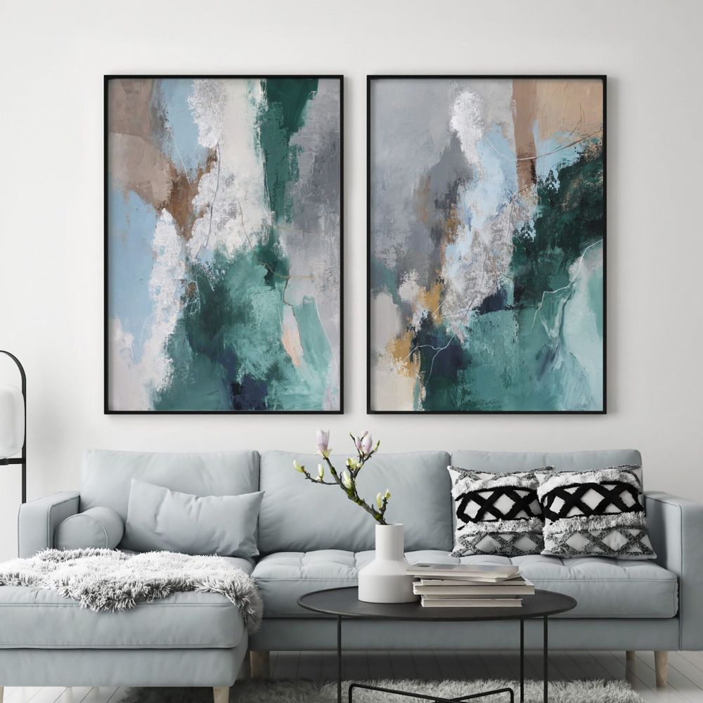 Office design and planning - « Coast » Series of handmade textured abstract paintings - MATISS ART STUDIO