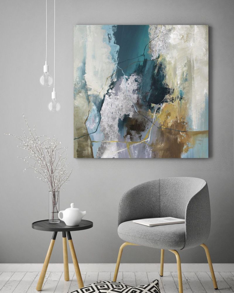 Office design and planning - « Coast » Series of handmade textured abstract paintings - MATISS ART STUDIO