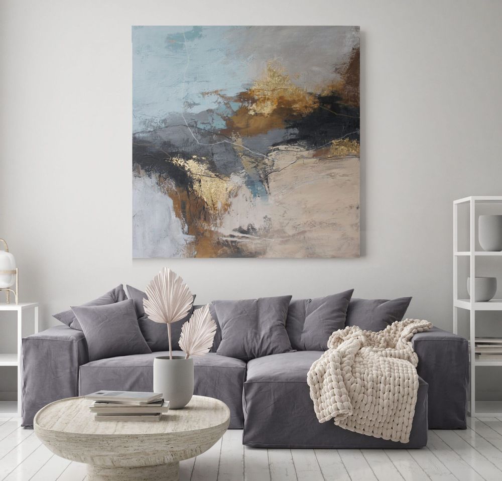 Office design and planning - « Flight » Series of handmade textured abstract paintings - MATISS ART STUDIO
