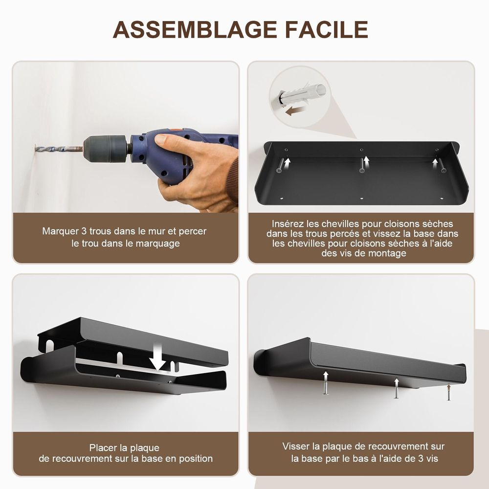 Etagères - KAPANOU Étagères Mural Rangement AAA06-Black - KAPANOU