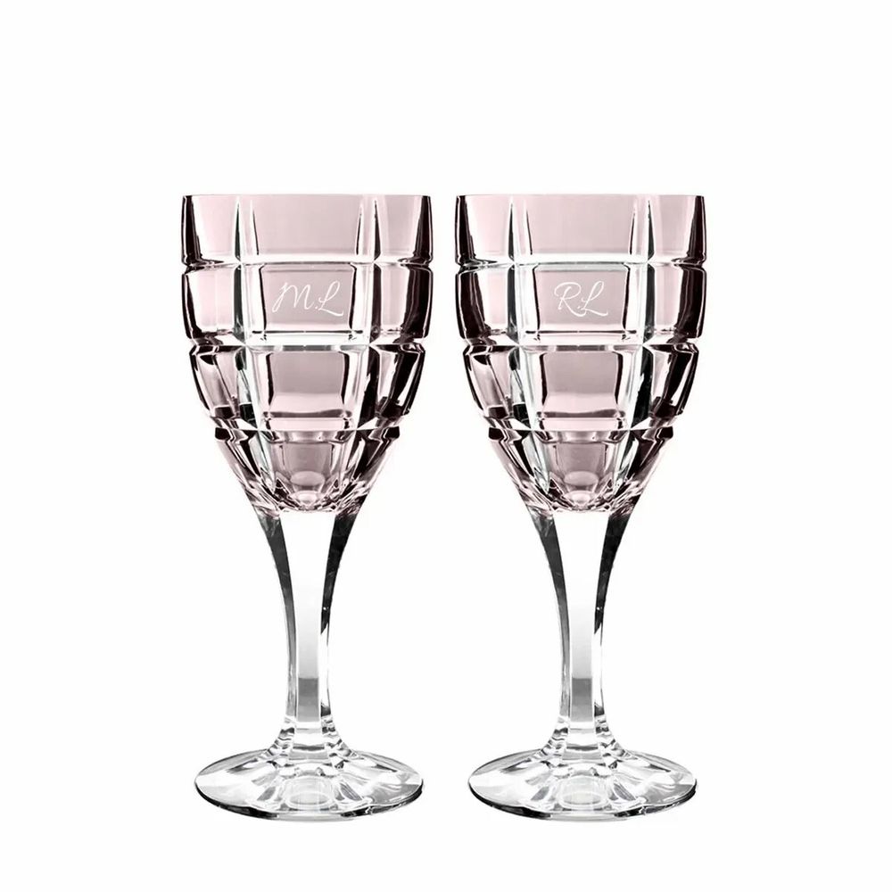 Crystal ware - Vaso II Modern Crystal Wine Glasses Slate with Initials - 2 pieces 300 ml - PEKALLA CRISTAL GLASS
