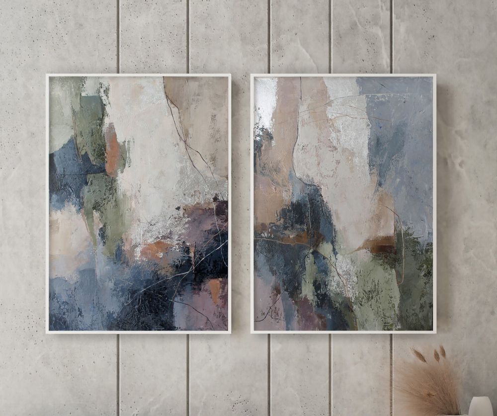 Office design and planning - “Mist” - Series of handmade textured abstract paintings - MATISS ART STUDIO