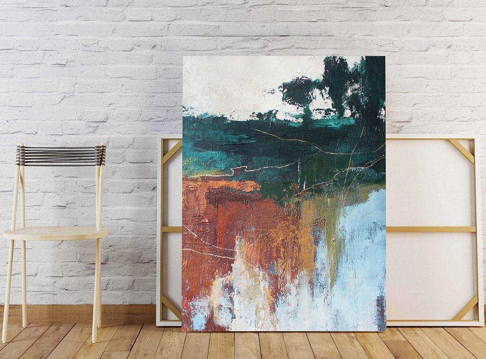 Office design and planning - « North » Series of handmade textured abstract paintings - MATISS ART STUDIO
