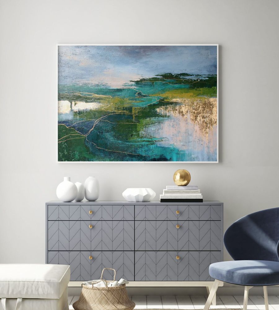 Office design and planning - « North » Series of handmade textured abstract paintings - MATISS ART STUDIO