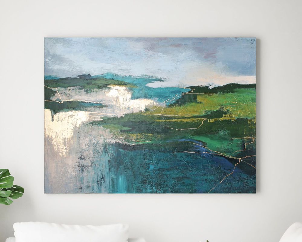 Office design and planning - « North » Series of handmade textured abstract paintings - MATISS ART STUDIO