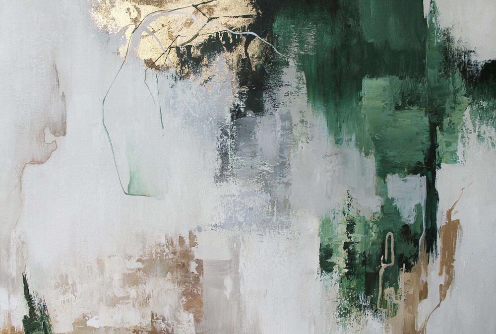 Office design and planning - « Green Avalanche» Series of handmade textured abstract paintings - MATISS ART STUDIO