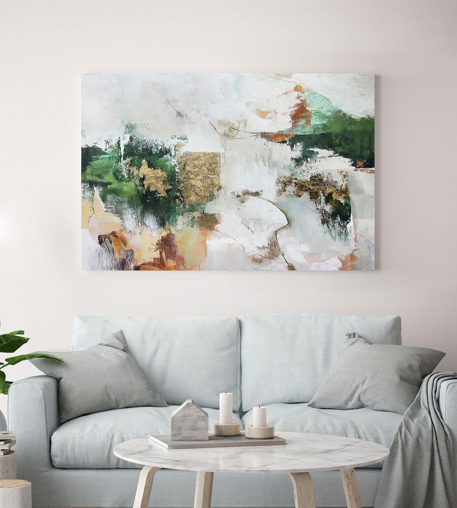 Office design and planning - « Green Avalanche» Series of handmade textured abstract paintings - MATISS ART STUDIO
