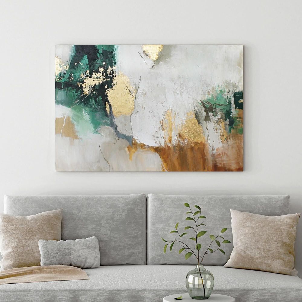 Office design and planning - « Green Avalanche» Series of handmade textured abstract paintings - MATISS ART STUDIO