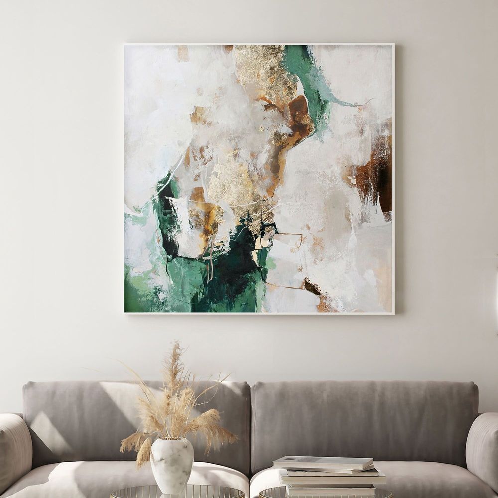 Office design and planning - « Green Avalanche» Series of handmade textured abstract paintings - MATISS ART STUDIO