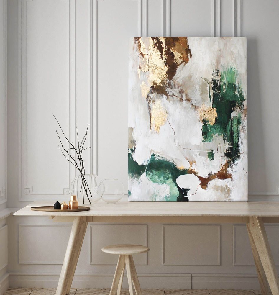 Office design and planning - « Green flux » Series of handmade textured abstract paintings - MATISS ART STUDIO