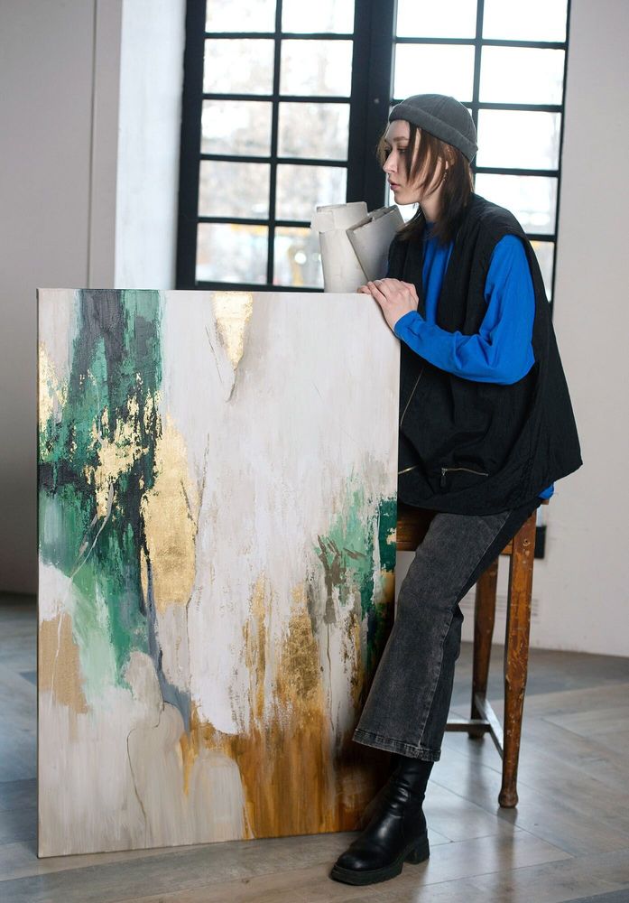 Aménagements pour bureau - «Green flow» Série de peintures abstraites texturées faites à la main - MATISS ART STUDIO