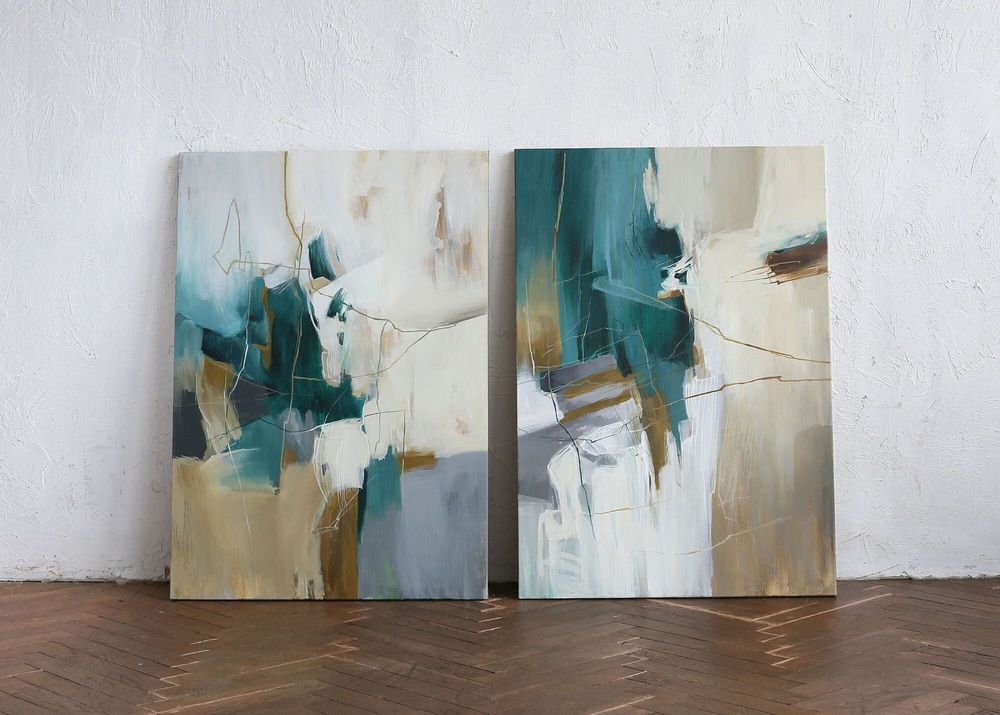 Aménagements pour bureau - « Influence » Série de peintures abstraites texturées faites à la main - MATISS ART STUDIO