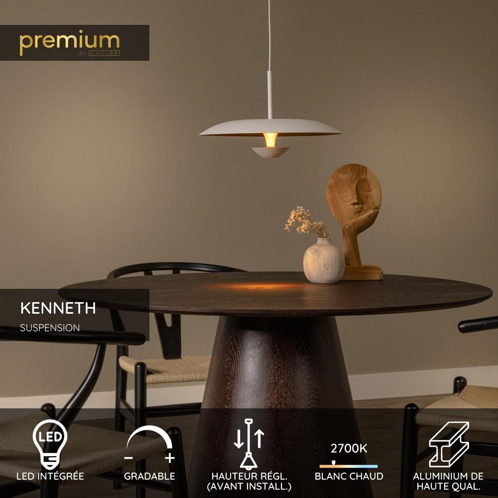 Suspensions - Lucide KENNETH - Suspension - Ø 80 cm - LED Dim. - 1x22W 2700K - Blanc - LUCIDE