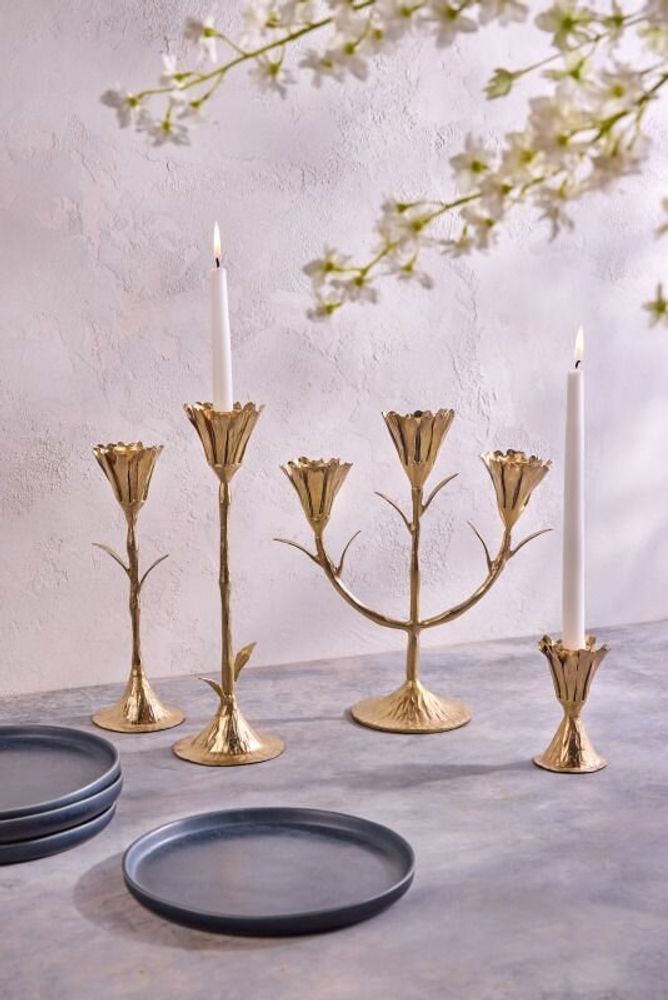 Decorative objects - Gold Floral Candleholders - BE HOME