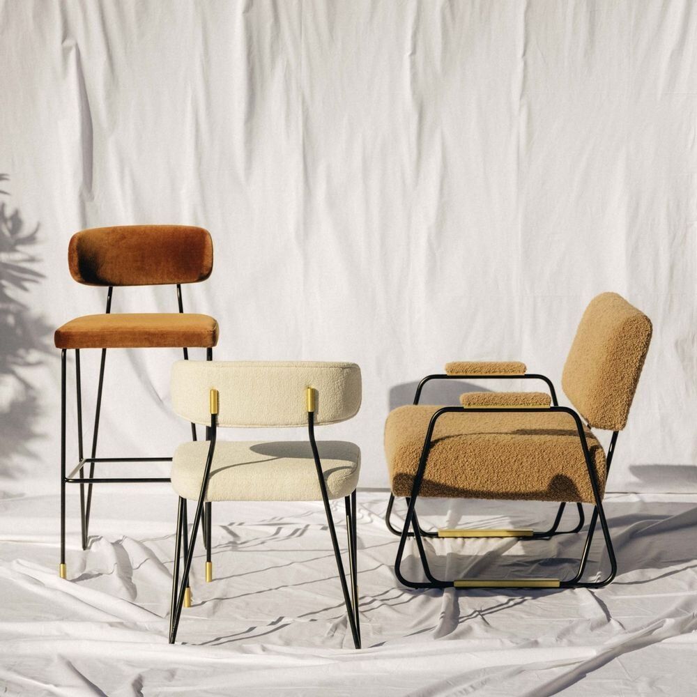 Tabourets pour collectivités - Tabouret de Bar Apollo Structure en Fer Laqué Noir avec Détails en Laiton Brossé - DUISTT