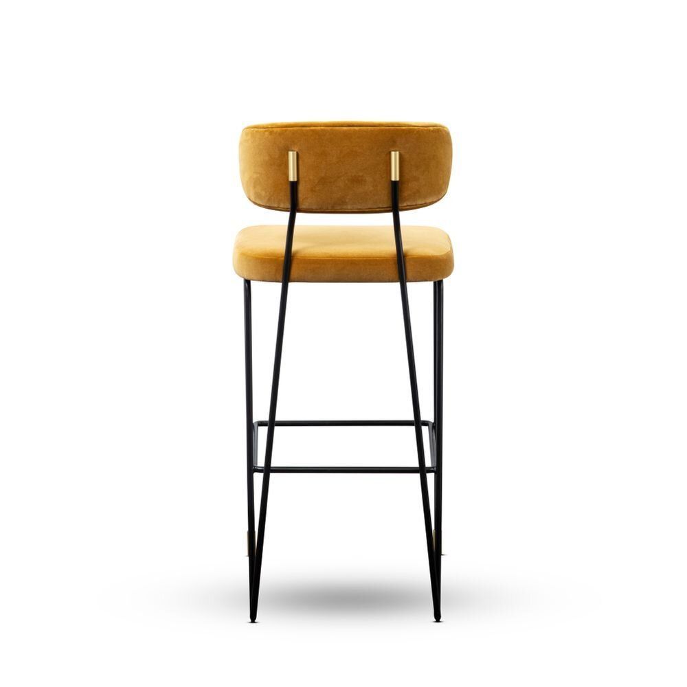 Stools - Apollo Bar Stool in Lacquered Iron and Brass Details - DUISTT