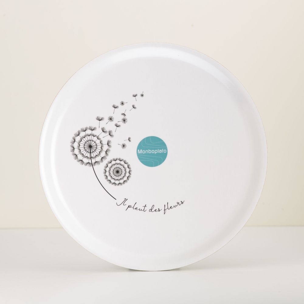 Ustensiles de cuisine - Plateau de service rond en bois - Fleurs roses en trompe-l'œil 38 cm - MONBOPLATO
