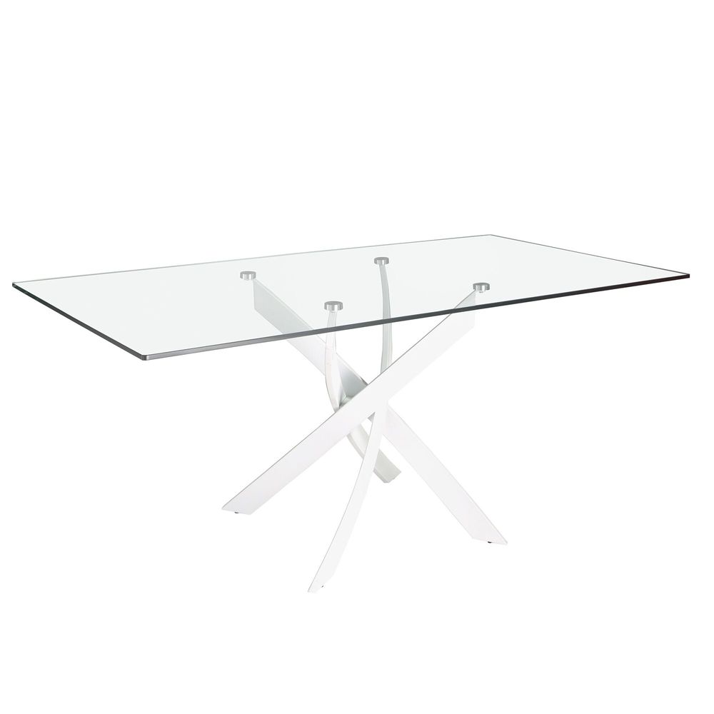 Tables Salle à Manger - Table à manger rectangulaire verre trempé et acier blanc - ANGEL CERDÁ