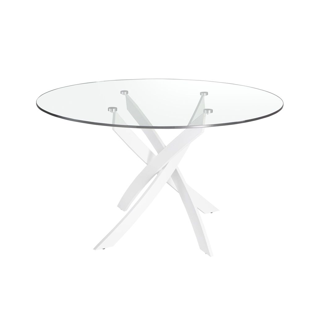 Dining Tables - Round tempered glass and white steel dining table - ANGEL CERDÁ