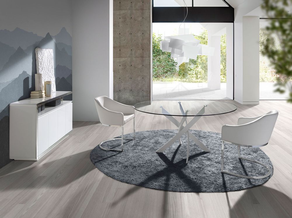 Dining Tables - Round tempered glass and white steel dining table - ANGEL CERDÁ