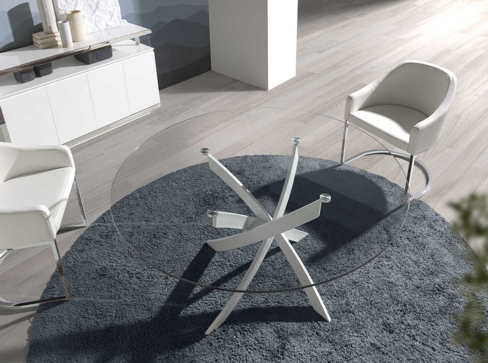 Dining Tables - Round tempered glass and white steel dining table - ANGEL CERDÁ