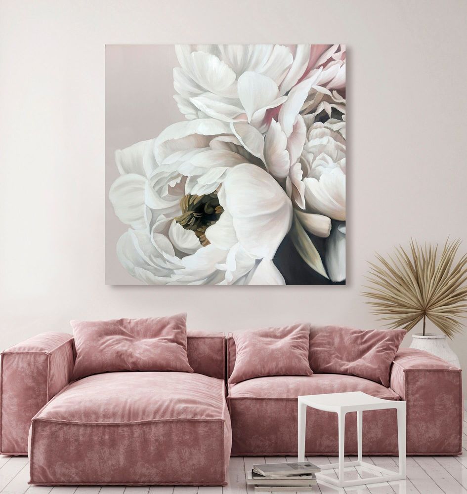 Office design and planning - « Peonies » Series of handmade textured abstract paintings - MATISS ART STUDIO