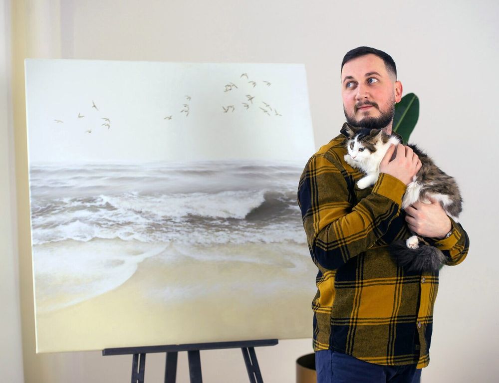 Aménagements pour bureau - « Sea vibes » Série de peintures abstraites texturées faites à la main - MATISS ART STUDIO