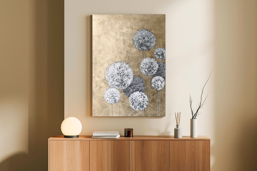 Office design and planning - Flower Balls” - Series of handmade textured abstract paintings - MATISS ART STUDIO