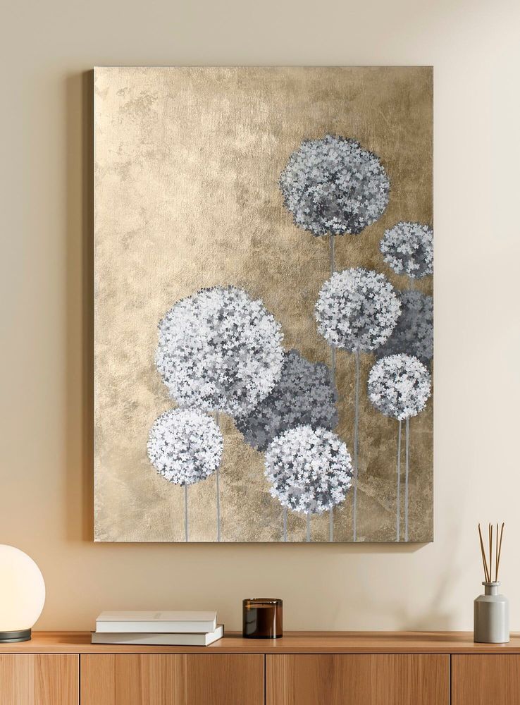 Office design and planning - Flower Balls” - Series of handmade textured abstract paintings - MATISS ART STUDIO