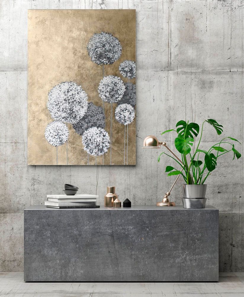 Office design and planning - Flower Balls” - Series of handmade textured abstract paintings - MATISS ART STUDIO