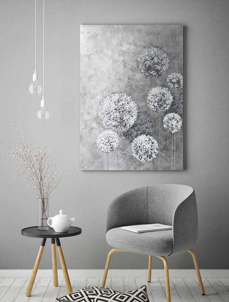 Office design and planning - Flower Balls” - Series of handmade textured abstract paintings - MATISS ART STUDIO