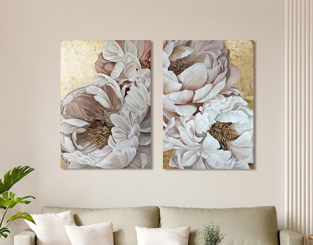 Office design and planning - « Peonies » Series of handmade textured abstract paintings - MATISS ART STUDIO
