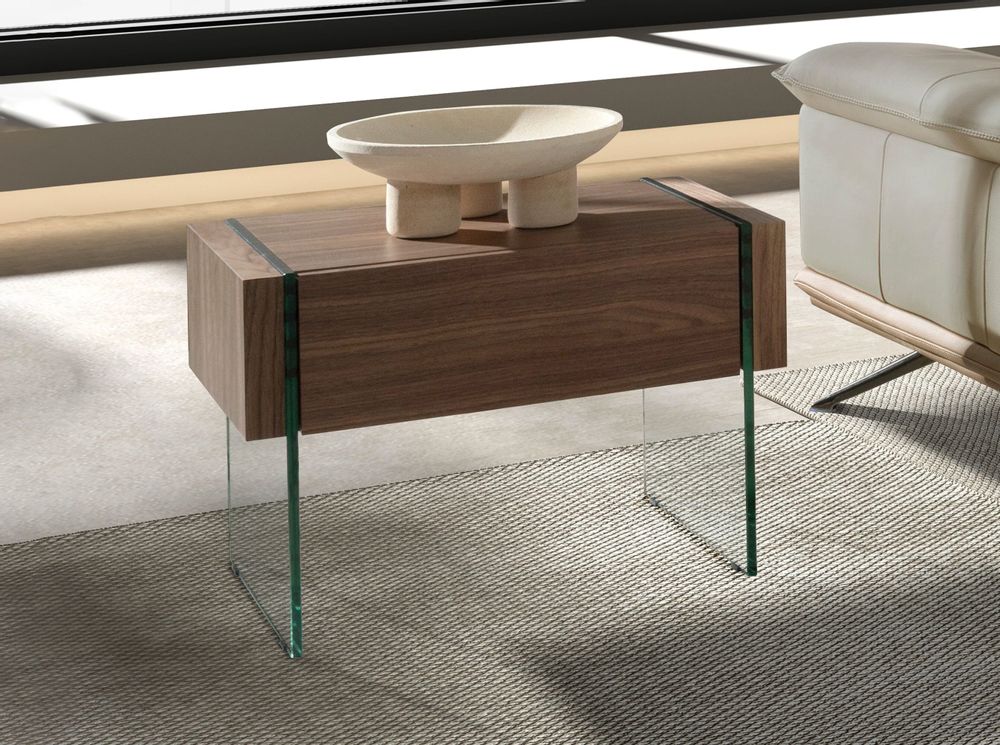Tables de nuit - Table de chevet en noyer et verre - ANGEL CERDÁ