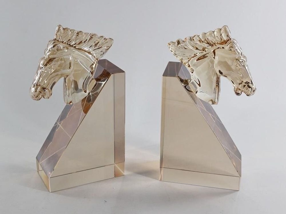 Decorative objects - AMBER CRYSTAL HORSE HEAD BOOKENDS - FANCY