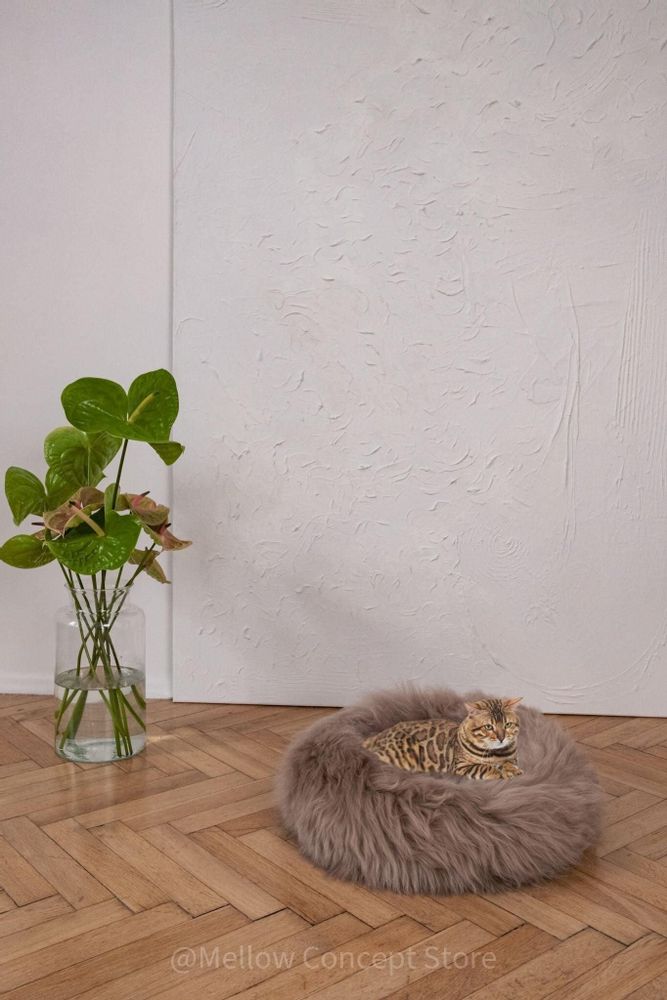 Lits - Lit Rond pour Animal en Peau de Mouton Naturelle - Greige - MELLOW CONCEPT STORE