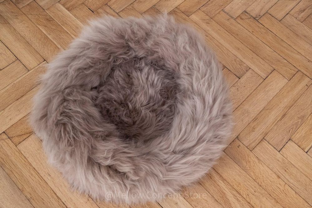 Lits - Lit Rond pour Animal en Peau de Mouton Naturelle - Greige - MELLOW CONCEPT STORE