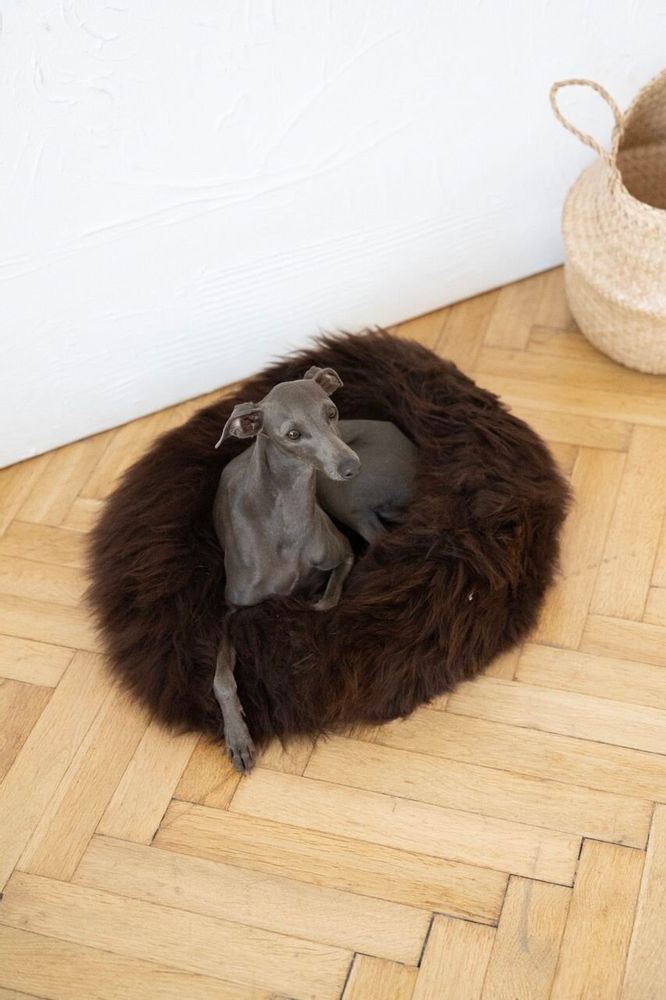 Beds - Round Natural Sheepskin Pet Bed - Brown - MELLOW CONCEPT STORE