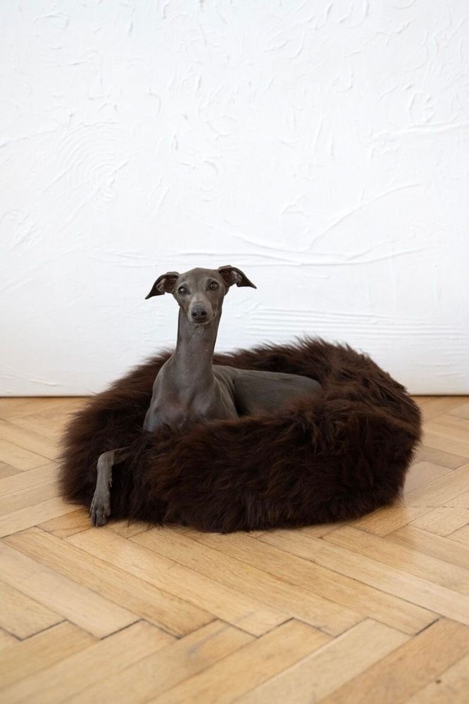 Beds - Round Natural Sheepskin Pet Bed - Brown - MELLOW CONCEPT STORE