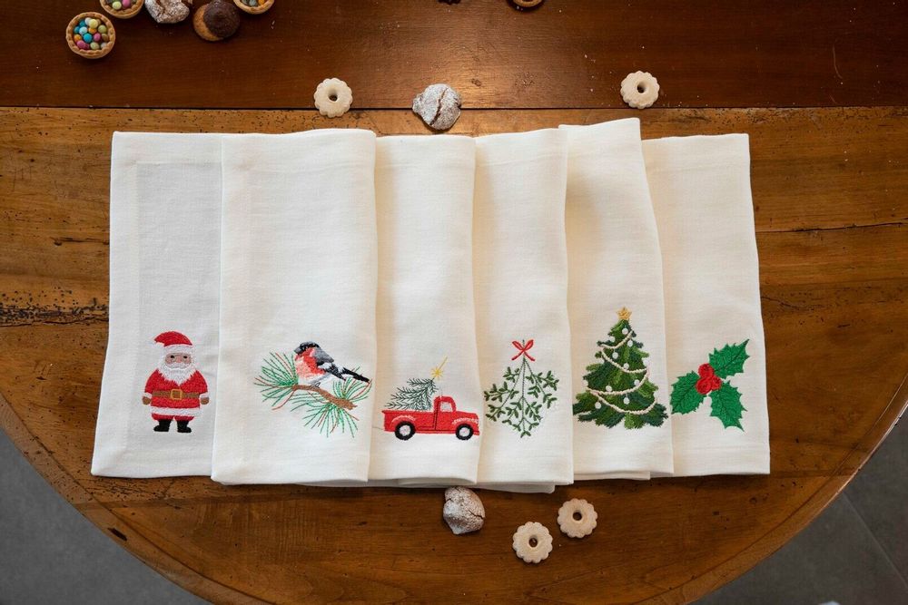 Table linen - UNI — 6 embroidered placemats made of pure linen - NORA V