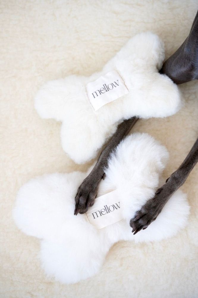 Decorative objects - Natural Sheepskin Dog Toy: Bone - White - MELLOW CONCEPT STORE