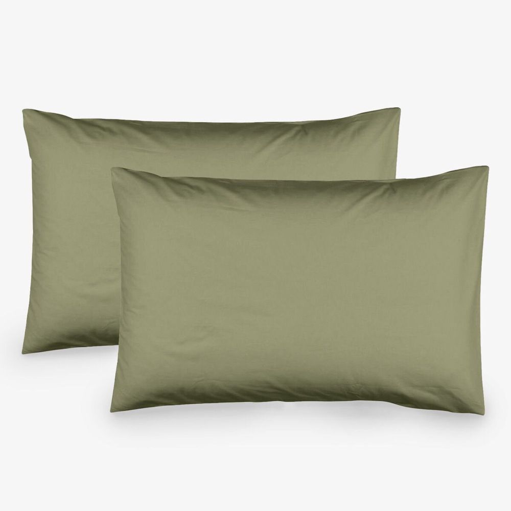 Linge de lit - Ensemble de 2 taies d'oreiller en coton, 50 x 70 cm, vertes - DILIOS